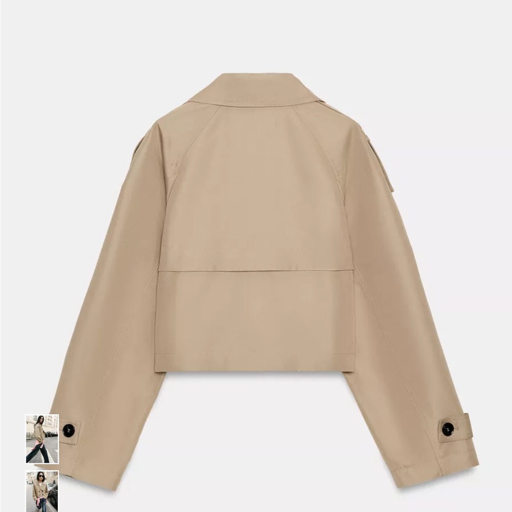 Zara Cropped Tan Trench Coat - Picture 4 of 6
